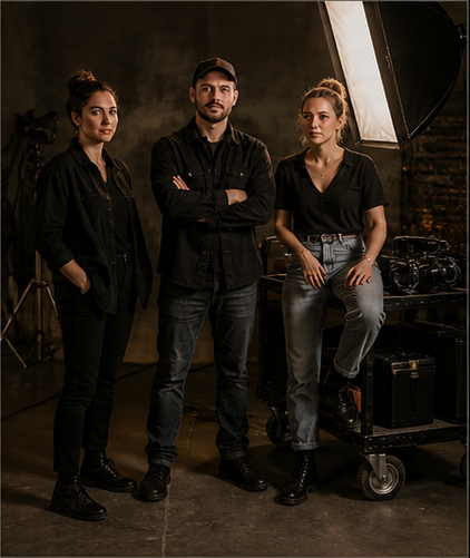 Production crew standing in a studio