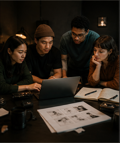 Creative team reviewing a project together